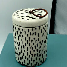 Adorable Spotted Ceramic Canister Jar With Leather Handle Black And White Fun picture