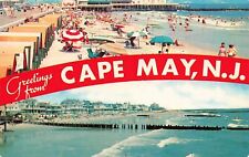NEW JERSEY POSTCARD: VIEW OF BEACH & OCEAN - GREETINGS FROM CAPE MAY, NJ picture