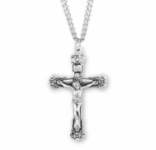 N.G. Sterling Silver Floral Design Crucifix Cross Pendant Necklace, 1 3/4 Inch picture