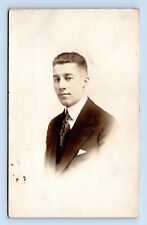 RPPC Handsome Younger Man Studio View in Suit and Pocket Square Postcard Q8 picture