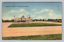 Postcard Linen Municipal Airport Indianapolis Indiana IN Aircraft Runway c1941 picture