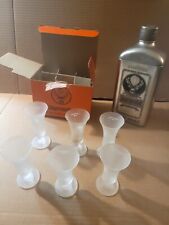 Jagermeister 750ml Tin Bottle Holder w/ 6 Frosted 2cl Tall Shot Glasses picture