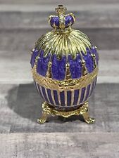 Bejeweled Hinged Trinket/Jeweled Purple Egg Shape w/Crown  picture
