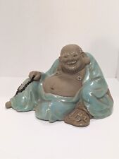 Chinese Mudman Glazed Clay Shiwan Pottery Figurine Asian Man Buddha Bag & Beads picture