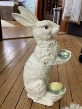Vintage Plaster Ceramic ? Easter Bunny Rabbit Basket Of Eggs 10” FLAWS picture