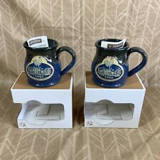 Pair Of 2 NEW Deneen Pottery Egg Harbor Cafe Blue Glaze Drip Mug Libertyville IL picture
