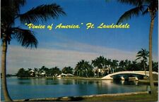 Venice America Ft Fort Lauderdale Las Olas Blvd FL Florida Bridge VTG Postcard picture