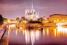 Stunning Notre Dame Cathedral Postcard, River Seine, Lights, Paris, France 12P picture
