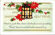 Vintage 1910 Christmas Candle poem holly Embossed Whitney Postcard nostalgic a5 picture