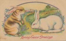 EASTER - Two Rabbits Loving Easter Greetings Postcard - 1912 picture