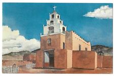 Santa Fe New Mexico c1950's San Miguel Church circa 1872, watercolor painting picture