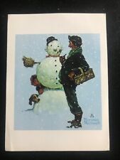 Vtg Norman Rockwell postcard  Man, dog & Snowman picture