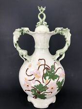 Decorative Ceramic 14” Vase With Lid Hand Painted Relief Dragon Handles picture