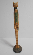 1991 Old World Pencil CAT with Fish Figurine 11.25” Hand Carved Wood Jim Shore picture