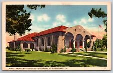 Civic Center Building & Auditorium St Augustine Florida FL Linen Postcard picture