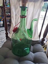 Vintage Italian Hand Blown Green Glass Wine Decanter w/ Ice Chamber (1970s) picture