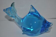 Vintage Art Glass Blue Fish Paperweight Figurine picture