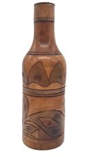 Large Vintage Wooden Hand Carved Wood Bottle Holder. 3 Pieces & Handmade. picture