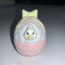 Vintage: Hand Painted Porcelain Egg with Duck - Pink, White, with Yellow Ribbon picture
