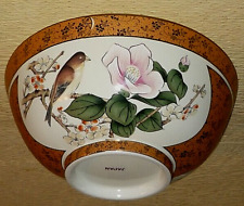 Antique Japanese KUTANIWARE Bowl. Colorful Bird perched among Cherry Blossoms picture