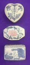 Set of 3 Vintage Chinese Porcelain Trinket Boxes Blue/White Floral SALE picture