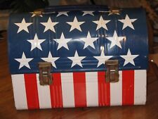VINTAGE AMERICAN STARS & STRIPES DOME TOP METAL LUNCHBOX with  picture