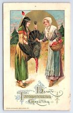 Postcard Hearty Thanksgiving Greeting Woman Native American John Winsch c.1912 picture