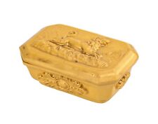 An Antique Yellowware Lion Decorated Match Safe Yellow Ware Animals Box picture