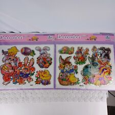 Vintage Holographic Easter Stickers 2 Packages Unopened Large Bunny Eggs Chick picture
