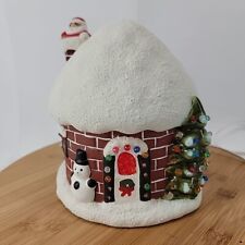 Vintage Lighted Ceramic Christmas SNOW HOUSE IGLOO SANTA ON CHIMNEY With Sound  picture