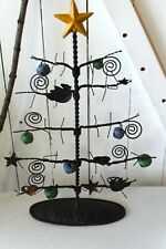 Primitive Vtg Metal Wired Christmas Tree W/ Tin Ornaments - 17” Holiday Folk Art picture