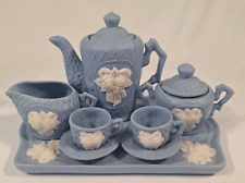 Beautiful Vintage 10 Piece Blue Miniature Tea Set Bisque Victorian Rare picture