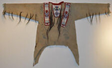 Old American Handmade Beige Buckskin Suede Beaded Powwow Regalia War Shirt  NW16 picture