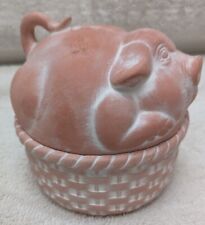 Vintage Scioto Ceramics Pig on a Basket Container - Terra Cotta Finish 1983 picture