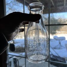 ANTIQUE ABBOTTS EMBOSSED GLASS ONE PINT MILK BOTTLE. ALDERNEY DAIRIES picture