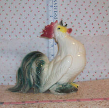 Colorful VTG Crowing Rooster With Sweeping Blue Green  Tail Feathers  6” Tall picture