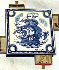 Unique Vintage Portuguese Blue & White Hand Painted Porcelain Box for Matches  picture