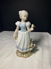 Tengra Fine Porcelain Figurine girl with Rose Flowers Hand Made in Spain - 10” T picture