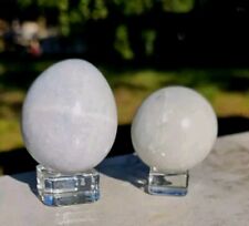 Crystal Healing Set 2 Celestite Sphere & Egg Carvings With Stands picture