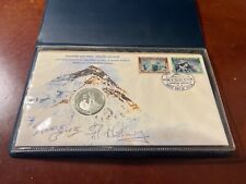 Sir Edmund Hillary & Tenzing Norgay Signed First Day Cover Stamps & Coin w/ COA picture