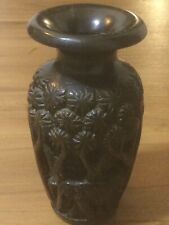 Vintage carved wooden elephant vase picture
