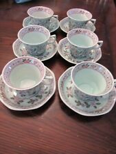 Vintage Calyx Ware Singapore Bird cup and saucers lot of 6 sets blue multi color picture