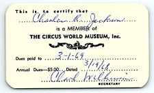 1968 CIRCUS WORLD MUSEUM MEMBERSHIP CARD CHARLES JACKSON Z1683 picture