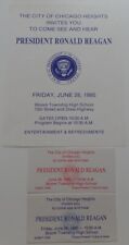 1985 Chicago Heights Illinois Ron Reagan Presidential Event Flier & Two Tickets picture