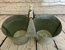 Vintage Galvanized Double Bucket Planters With Decorative Handle picture
