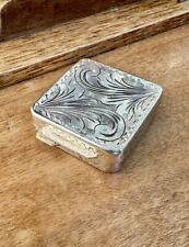 Antique 800 Silver Italian Italy Etched Pillbox Snuff Box Floral Art Deco picture