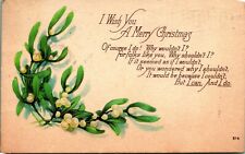 I Wish You a Merry Christmas Mistletoe Poem 1910s Postcard picture