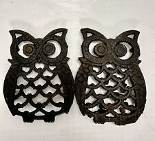 A Pair Of Owl Hot Plates Hot Pot Trivets Vintage Cast Iron  Made In Taiwan picture
