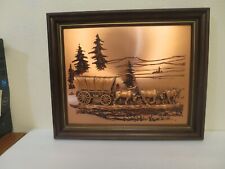 Vintage 1976 John Louw Framed Copper 3D Raised Relief Covered Wagon Pioneers picture