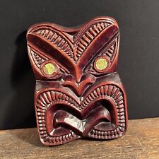 Vintage Maori New Zealand Plaque Tiki Mother of Pearl Eyes Hand Carved picture